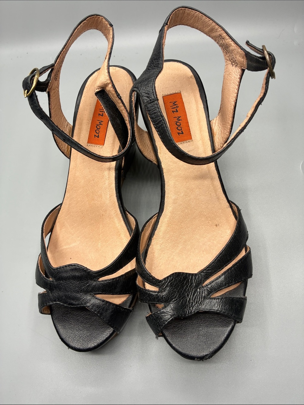 Miz Mooz Yancy Black Leather Wedges Boho Strappy Sandal size 7